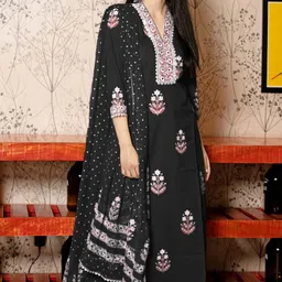 GoSriKi Women Ethnic Motifs Printed Regular Kurta with Palazzos & With Dupatta-picture-5