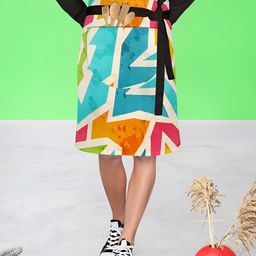 ArtzFolio Beige & Blue Printed Cotton Waist Apron-image-90