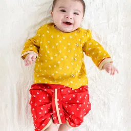 Tiber Taber Boys Bandhani Printed Straight Pure Cotton Kurta with Dhoti Pants-image-96