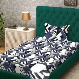 KLOTTHE White & Blue Geometric 300TC Fitted Single Bedsheet Set- 2.25mx1.50m-picture-10