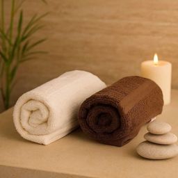 GAB 2Pcs Off White & Brown Pure Cotton 500 GSM Hand Towels-3