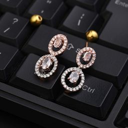 Anvik Rose Gold-Plated American Diamond Studded Oval Drop Earrings-image-95