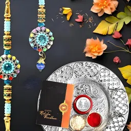 DeoDap Rakhi Combo for Brother with Pooja Thali, Pooja Coin, Roli Chawal & Greeting Card-1