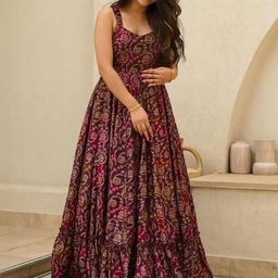 CaniBani Floral Print Maroon Maxi Dress-image-62