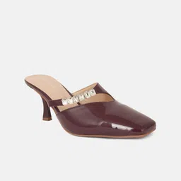 DROP BOLD Women Embellished Slim Heeled Mules with Buckles-53