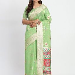 KALINI Ethnic Motifs Woven Design Zari Saree with Blouse Piece-image-88