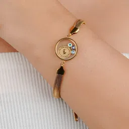 Zeraki Jewels Gold-Plated Stainless Steel Artificial Stones Studded Wraparound Bracelet-47