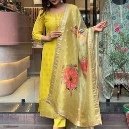 Moda Rapido Floral Embroidered Round Neck Kurta With Trousers & Dupatta-picture-39