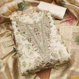 KALINI Foil Printed Embroidered Chanderi Unstitched Dress Material-image-4