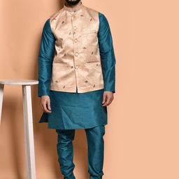 PRINTCULTR Men Regular Pure Silk Kurta with Trousers-image-74