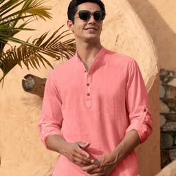 FINAXO FASHION Solid Mandarin Collar Straight Cotton Short Kurta-image-68