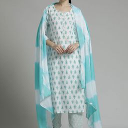 Jaipur Kurti Floral Embroidered Pure Cotton Mirror Work Kurta With Trousers & Dupatta-image-23