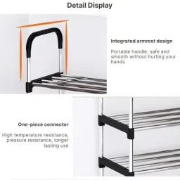 krishyam ® 5 layer Stackable Shoe Rack, Free-standing Stainless Steel Shoe Storage Shelf PP Collapsible Wardrobe image 4