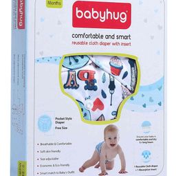 Babyhug Free Size Reusable Cloth Diaper With Insert Paris Print - White image 5