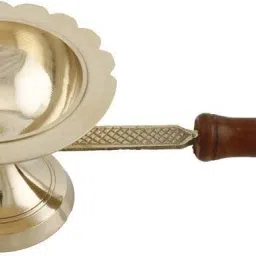 Handcrafted Brass Mandir Jyot and Dhopia with Wooden Handle Brass Table Diya-image-43