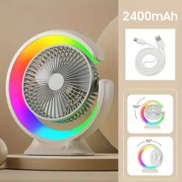 Sasimo Rechargeable 2400mAh Colorful desktop small fan portable Table fan Rainbow light Cooling Mini Table Fan Portable_2025 USB Fan image 3