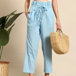 Mast & Harbour Pure Cotton Women High-Rise Pleated Trousers-picture-6