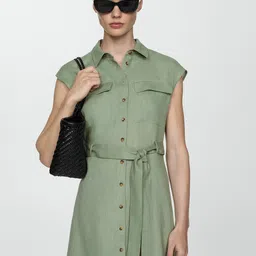 MANGO Linen Shirt Midi Dress-image-22