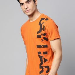 Roadster Men Rust Orange & Black Printed Round Neck T-shirt-image-26
