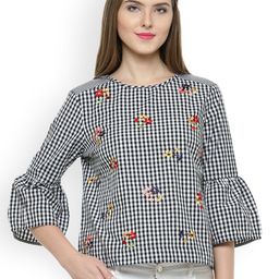 Gipsy Women Black Checked Pure Cotton Top-image-23