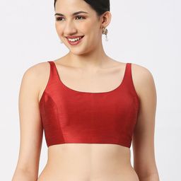 neckbook Women Maroon Solid Raw Silk Saree Blouse-image-82