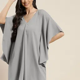 Qurvii Grey Crepe Kaftan Dress-picture-21