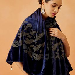 Pashmoda Ethnic Motifs Crystal Work Velvet Shawl-picture-25