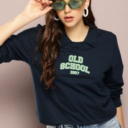 DILLINGER Typography Printed Polo Collar Oversized Pure Cotton T-shirt-image-18