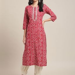 Varanga Women Red Bandhani Printed Gotta Patti Kurta-picture-10