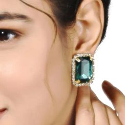 Zaveri Pearls Green Party Bling Contemporary Stud Earrings-ZPFK10796-81
