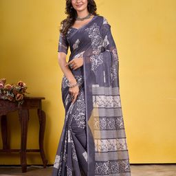 VS MALL Printed Linen Blend Sarees-13