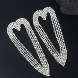 StyleCast Silver Plated Rhinestone Studded Contemporary Drop Earrings-image-14