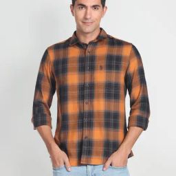 U.S. Polo Assn. Denim Co. Rust Cotton Slim Fit Checks Shirt-image-44