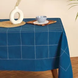 Fabindia Blue & White Geometric Embroided Rectangle Shaped 6-Seater Cotton Table Cover-18