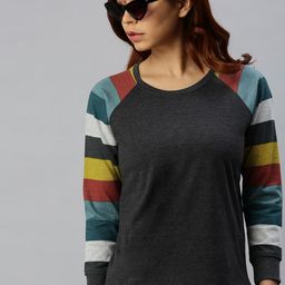 JUNEBERRY Women Charcoal Grey Solid Round Neck T-shirt-image-48