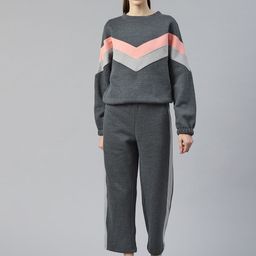 Laabha Women Charcoal Black & Pink Coloublocked Co-Ords Set-image-38