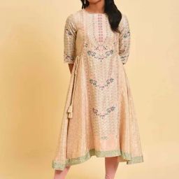 W Beige Printed A Line Kurta-46