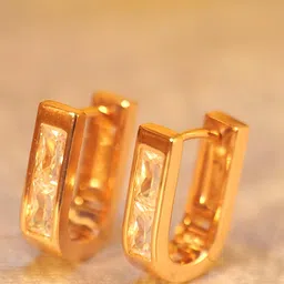 JIYANSHI FASHION Rose Gold-Plated Gold Toned Stones Studded Contemporary Bali Earrings-10