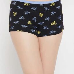 Clovia Black Printed Boy Shorts-image-24