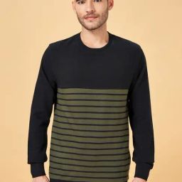 Urban Ranger by Pantaloons Olive & Black Cotton Regular Fit Striped Sweatshirt-39