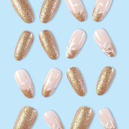 The Pink Truck Set Of 24 Artificial Reusable Nails-Gold Goddess-66