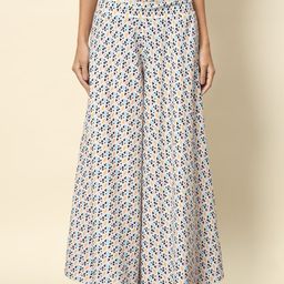CORSICA Women Geometric Printed Flared Wide Leg High-Rise Pleated Trousers-image-61