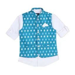 Cavio Kids Blue & White Cotton Printed Shirt Set-image-75