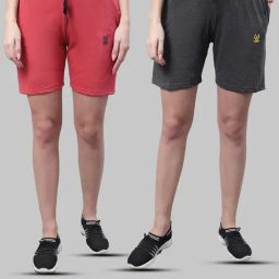 Vimal Jonney Pink & Grey Melange Cotton Sports Shorts - Pack of 2-picture-5