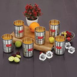 HAZEL Silver Stainless Steel Drinking Water Glasses - Set of 6 (350ml)-32
