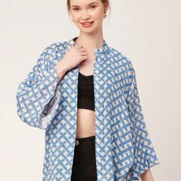 Moomaya Blue & White Viscose Printed Shirt-image-23