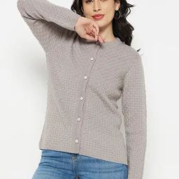 MADAME Grey Self Design Cardigan-image-57