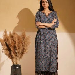 Love Chic Indigo Blue Ajrakh Cotton Straight Kurta-picture-42