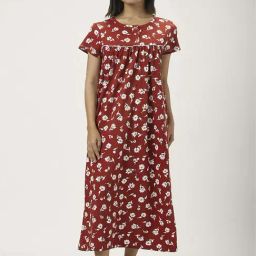 Dreamz by Pantaloons Red Cotton Printed Night Gown-picture-1