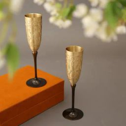 Home4U Frado Textured Gold Brass Wine Glass In Velvet Box - Set Of 2, (220 ml)-image-6